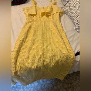 Yellow seersucker midi dress